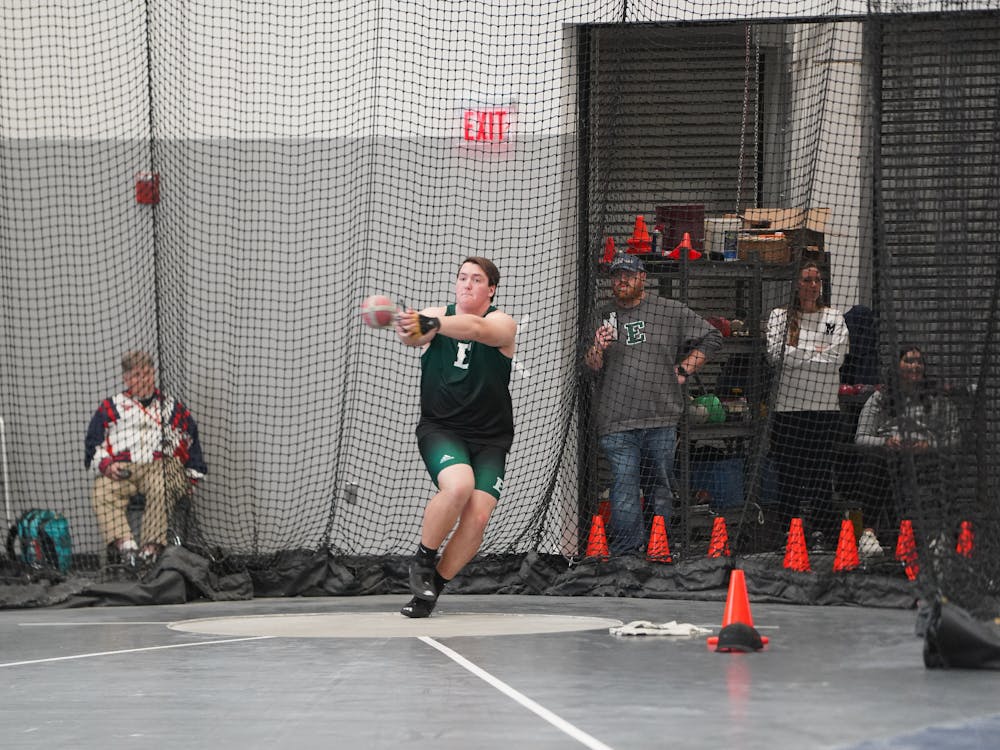 Eastern Michigan University track and field freshman Ryan Johnson participating in the hammer throw.