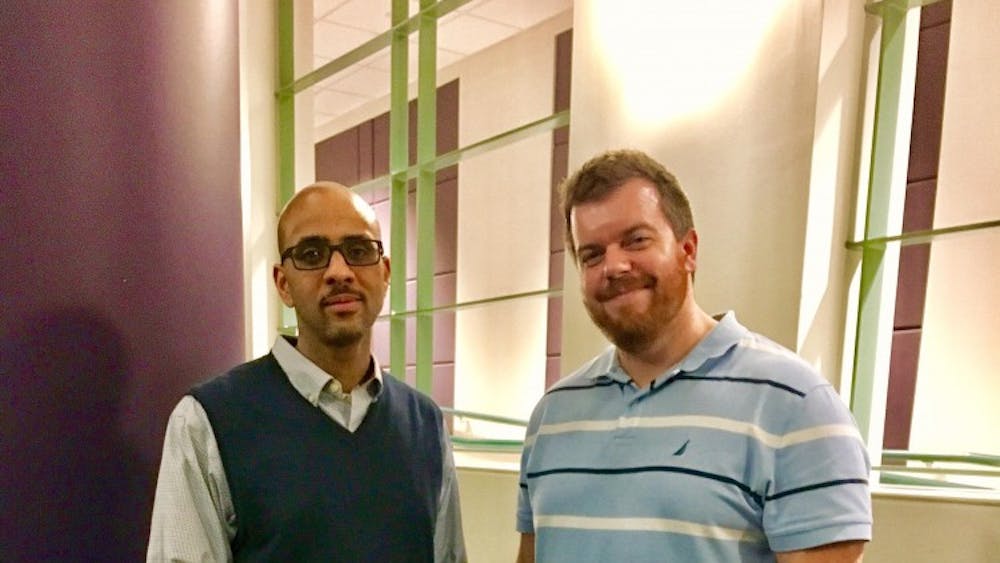 From left to right: Stephen Ward, Ph.D., assistant professor of Afro-American and African Studies at the University of Michigan and Michael Doan, assistant professor of philosophy.&nbsp;