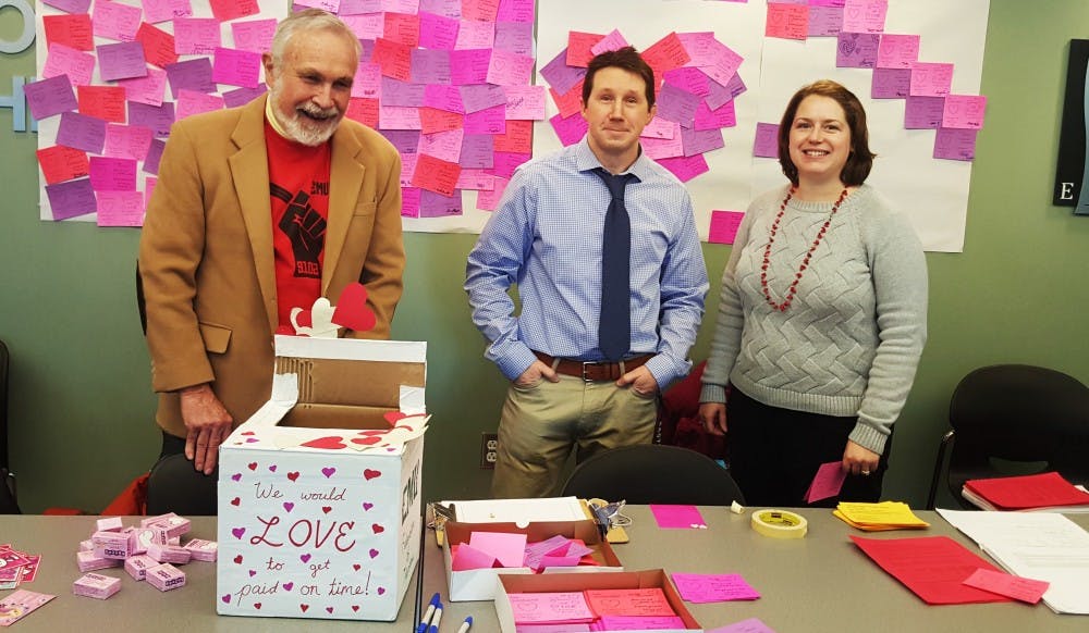 Part-time lecturers deliver Valentines to EMU administrators 