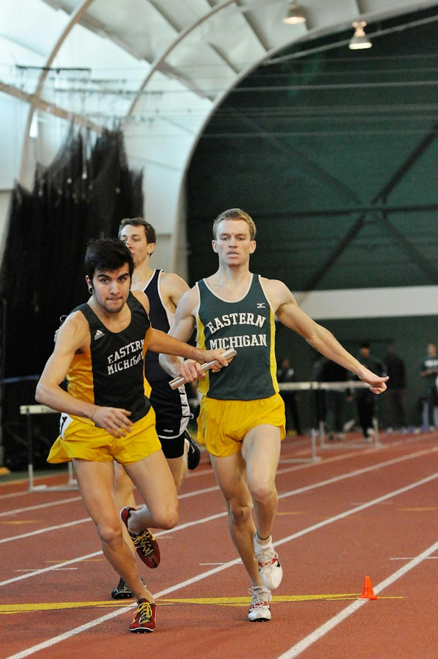 An Eagles relay team in action during the EMU Open Invitational meet Sunday at the Bob Parks Track in Bowen. 