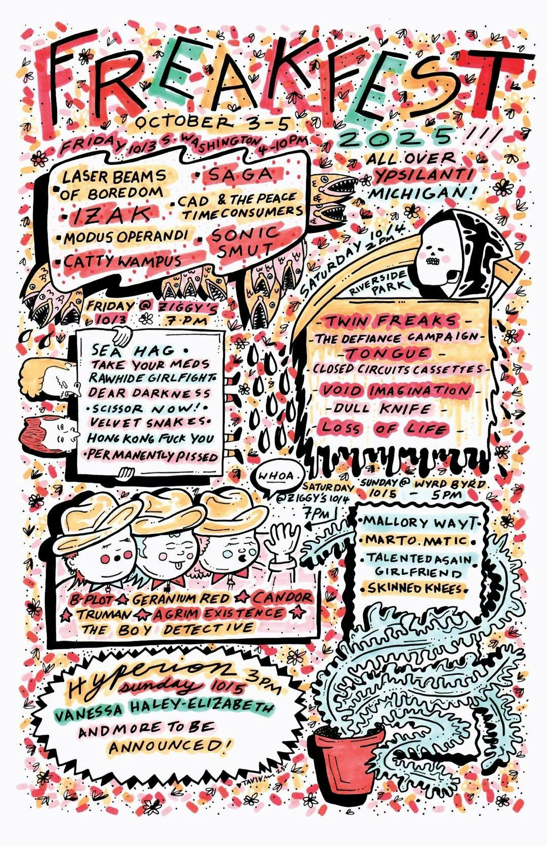 A colorful music festival poster drawn with cowboys, the Grim Reaper, and Beavis and Butthead. The full updated festival lineup can be found on the Facebook event page.