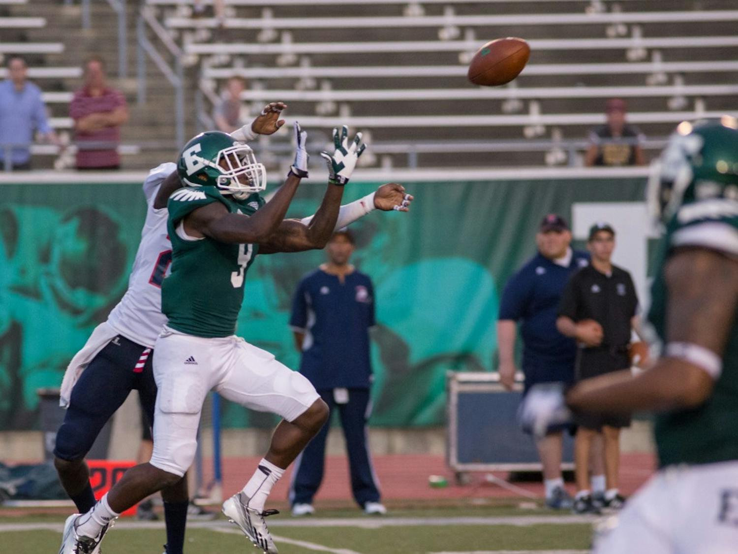 EMU Wide Receiver Jay Jones had four catches for 54 yards in EMU’s 34-24 victory over Howard University Saturday night.