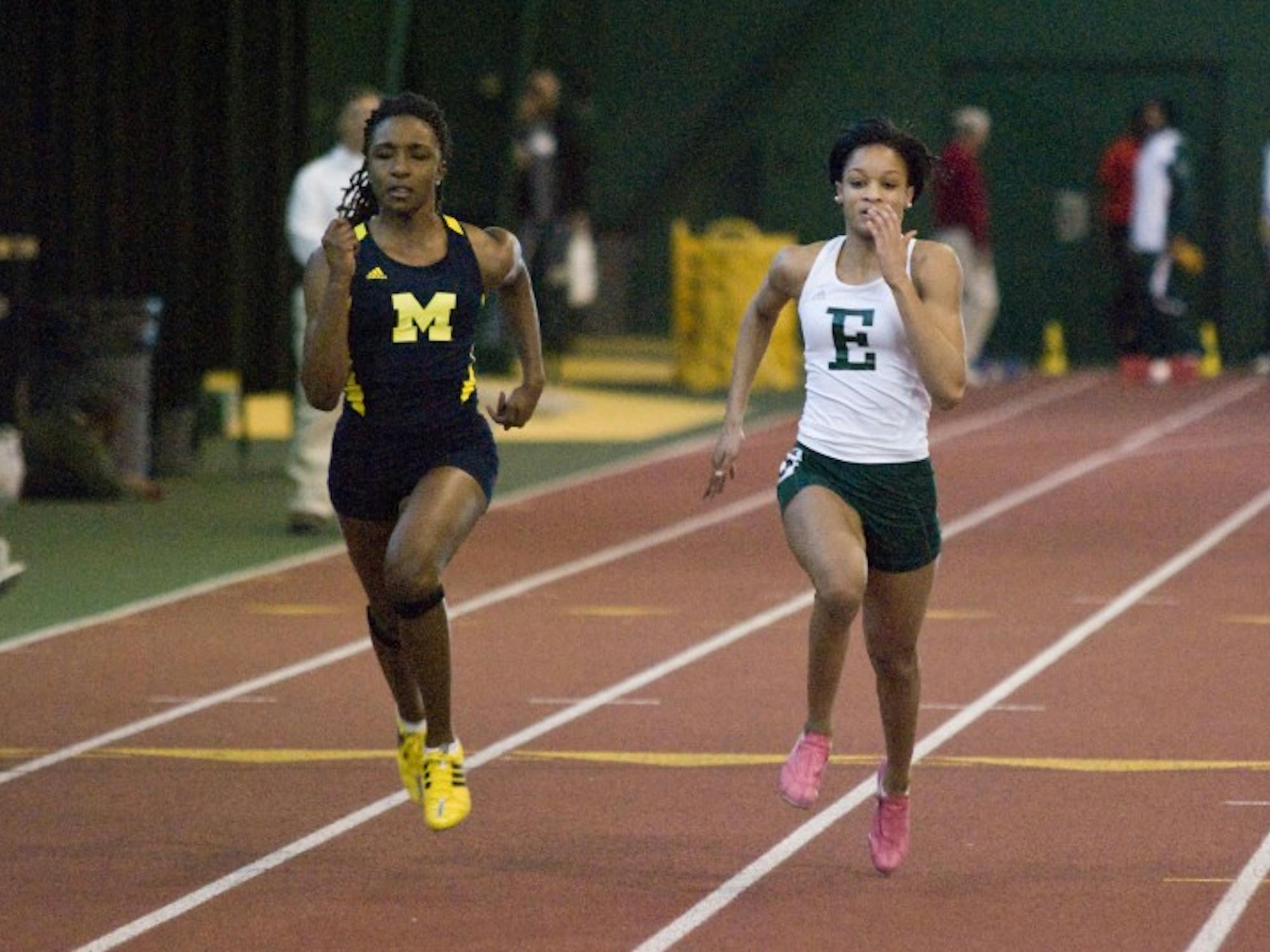 ReJeana Marigna (right) finished fourth in the 60-yard dash with a time of 7.77 seconds Saturday at the Bowen Fieldhouse.