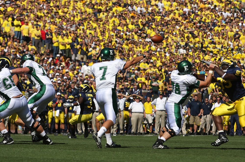 Andy Schmitt during the second quarter of the EMU vs. Michigan game, Saturday.