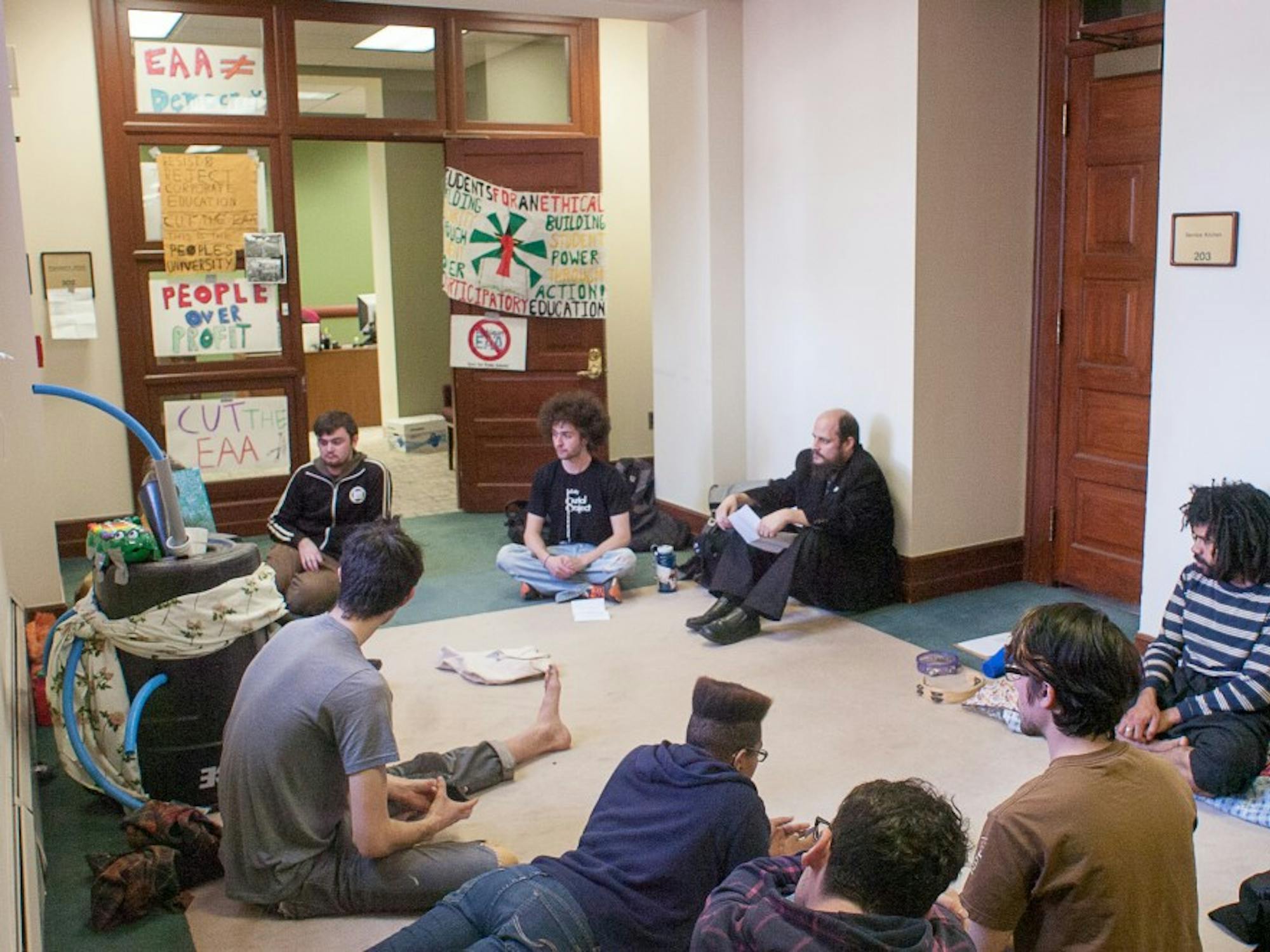 	EAA protesters occupying President Susan Martin’s office this week plan to stay until the end of the semester.