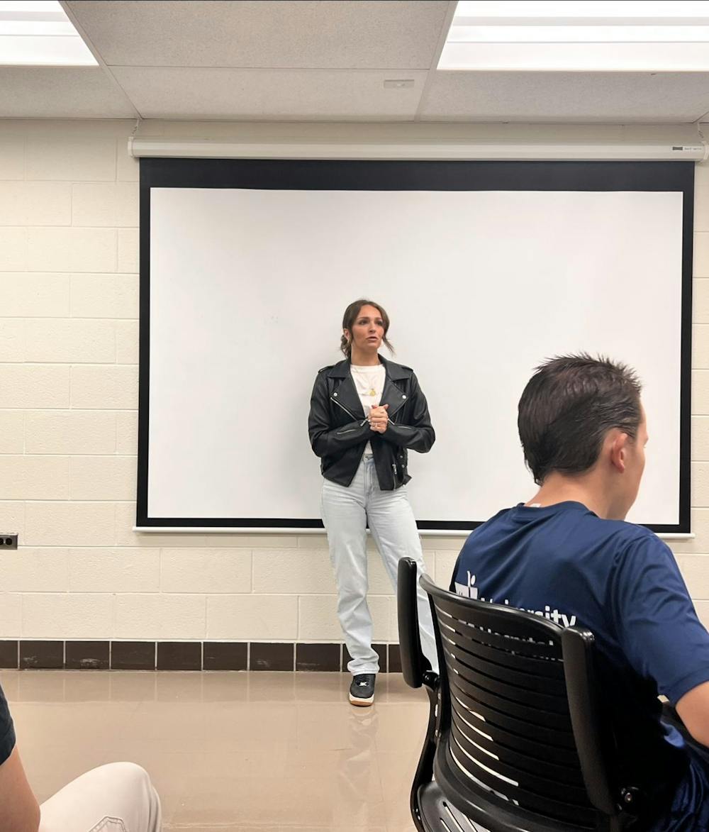 Daniella Bruce speaks at Eastern Michigan University to share her journey with EMU’s sports writing class