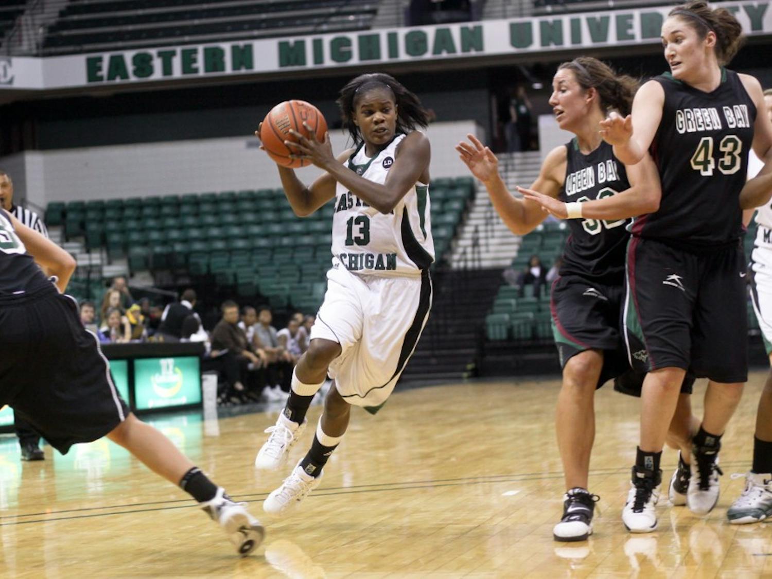 Huntley-Rodgers, senior guard, averages 9.5 points, 4.1 assists and 2.0 rebounds. She shoots 81 percent from the free-throw line. This is her last season with Eastern.