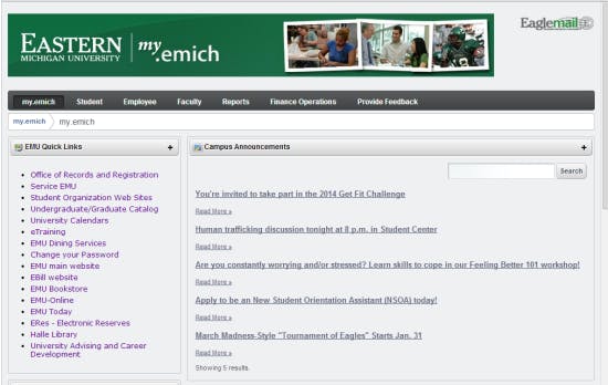 	A sneak peek of the new My.Emich homepage