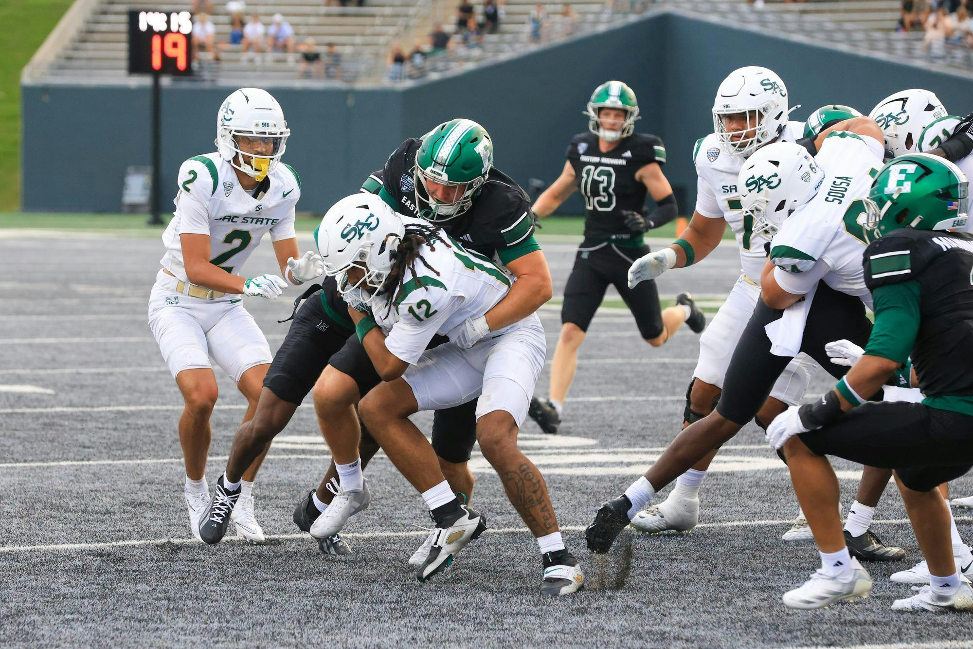 No. 11 Zach Mowchan tackles Sac State player