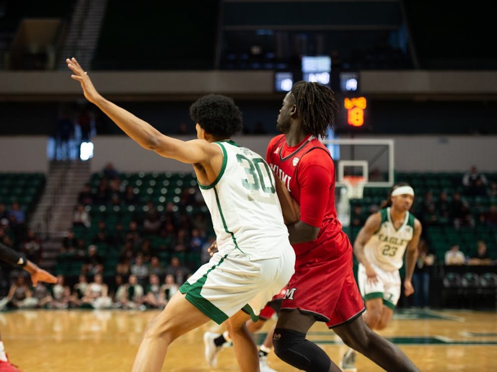 Jalen King posts up against Miami (OH) on Feb. 2 at the Convocation Center. 