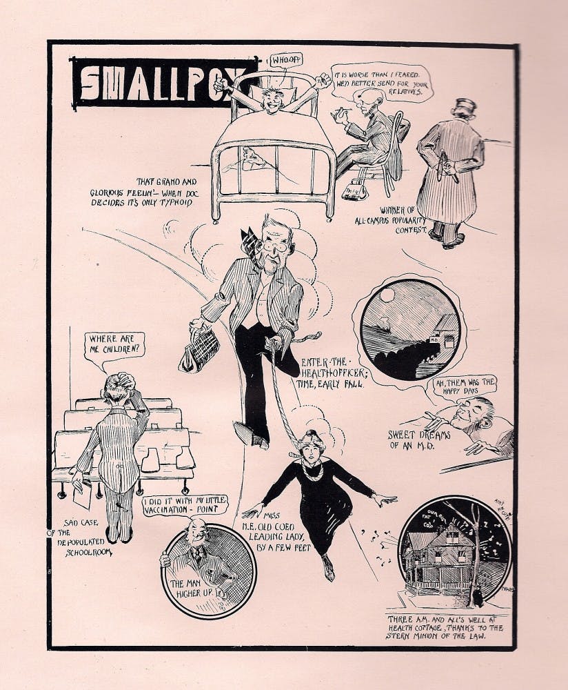 Cartoon from the 1917 Aurora pokes fun at smallpox outbreak