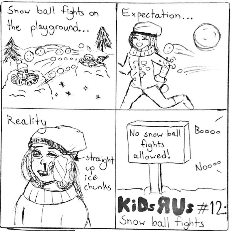 The benefits of snow are snowball fights, but those snowballs are practically ice in reality!