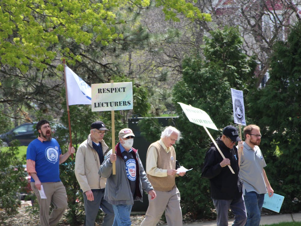 EMU lecturers rally outside of the university&#x27;s Ford Hall during contract negotiations. Photo credit: David Reyes