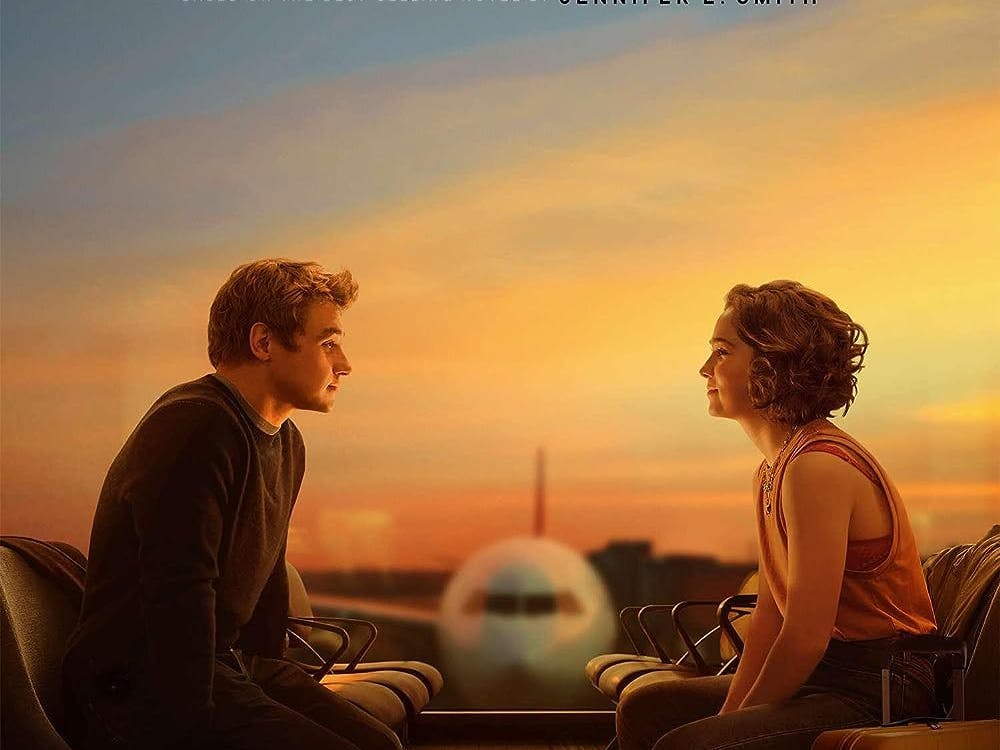 The promotional poster for "Love at First Sight" shows the two main characters Oliver and Hadley (portrayed by Ben Hardy and Haley Lu Richardson) who meet because of a missed airline flight.