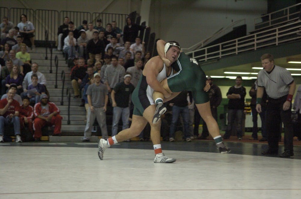 Junior David Wade lost 2-1 to MSU’s Alan O’Donnell in heavyweight match.

