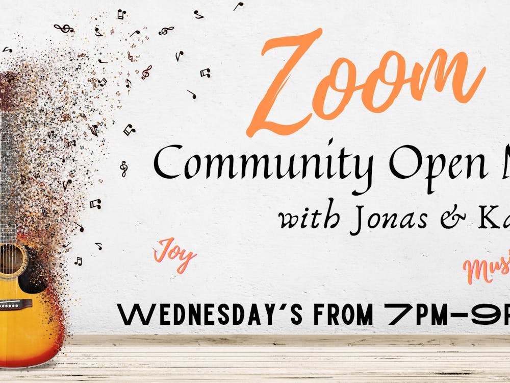 The flyer for Zoom Community Open Mic with Jonas & Kandy.