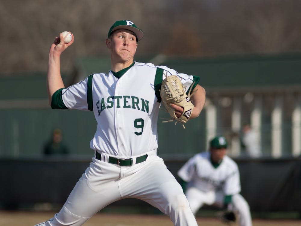 Freshman Brent Mattson delivers a pitch against Wayne State on March 25 2015.