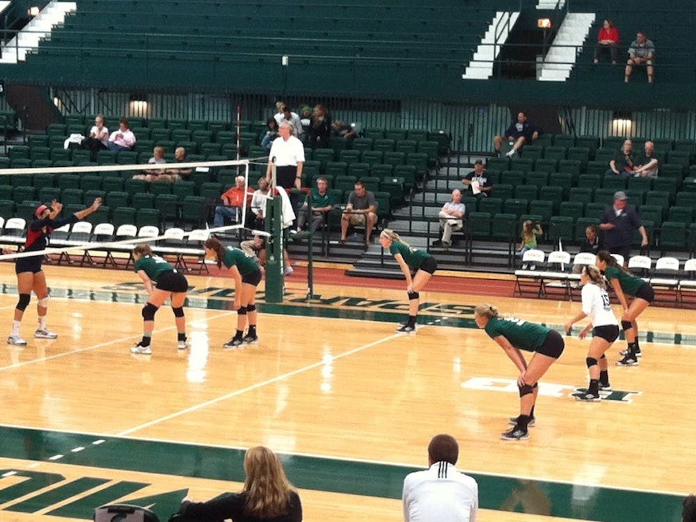 	The Eastern Michigan University volleyball team headed into Jenison Field House in East Lansing, Mich. over the weekend for its final tournament before conference play begins. The Eagles went 2-1 in the Michigan State Spartan Invitational. Eastern Michigan lost to the No. 14 ranked Michigan State Spartans on Friday night, but rebounded to win both games on Saturday, defeating the University of Cincinnati Bearcats and Duquesne University Dukes