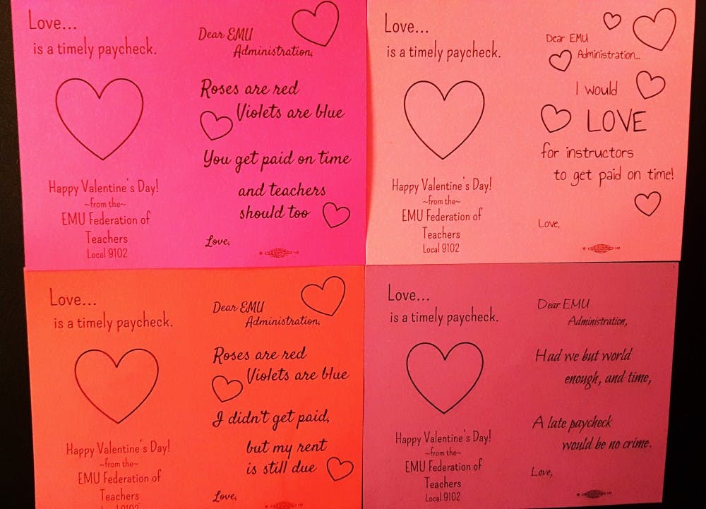 Valentine's Day cards part-time lecturers had signed to give to EMU administration.&nbsp;