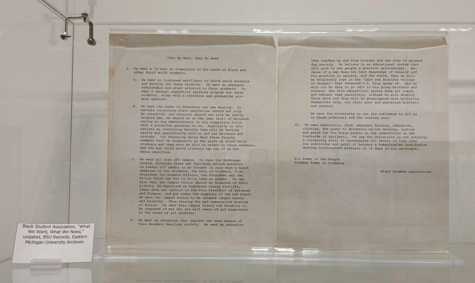 Document from the Black Student Union titled "What We Want, What We Need".