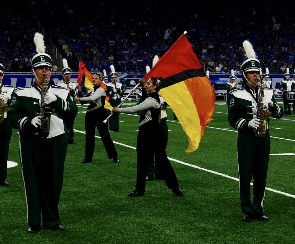 EMU marching band performs halftime show at Ford Field