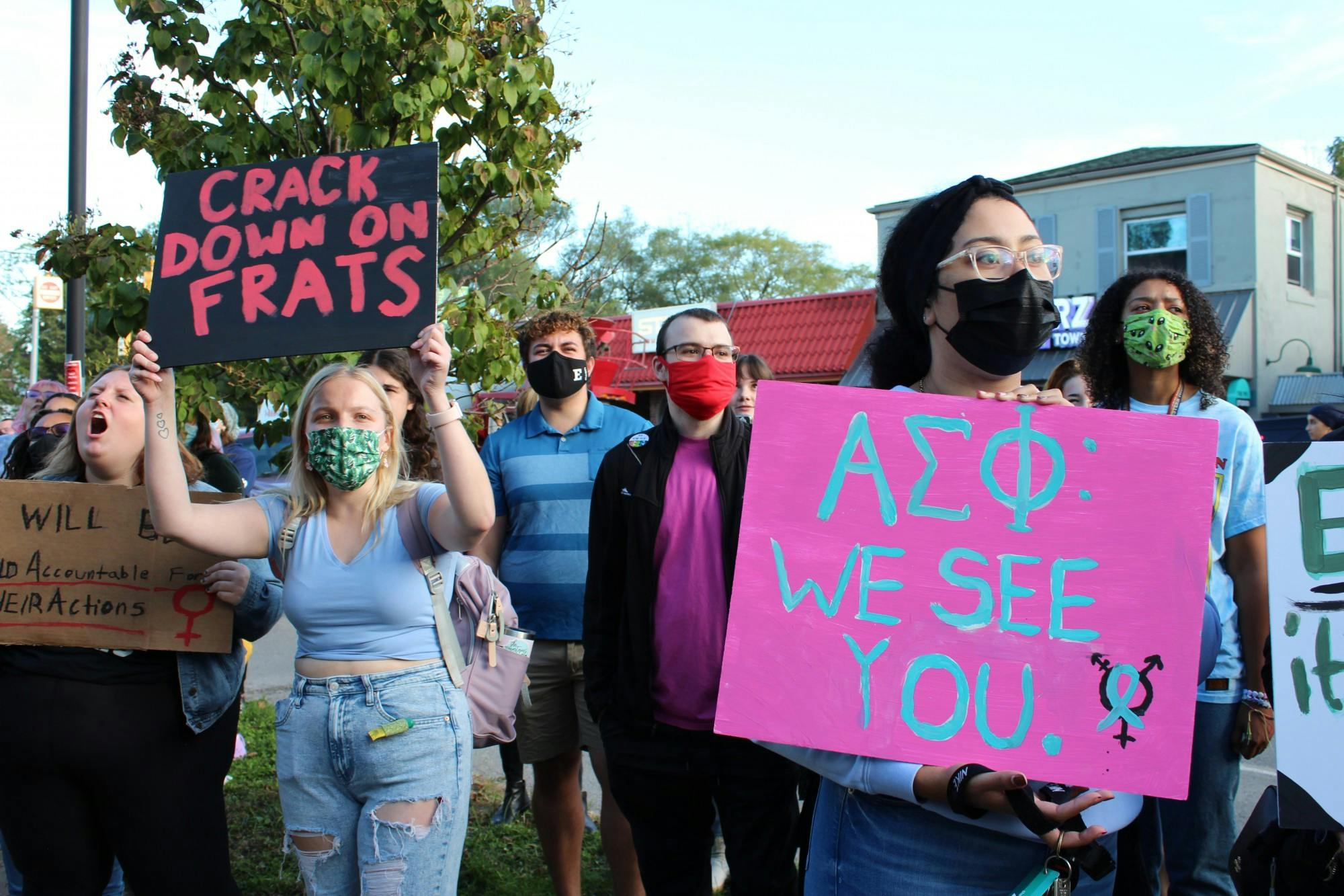 Eastern Michigan University students march to protest sexual assaults and Greek life