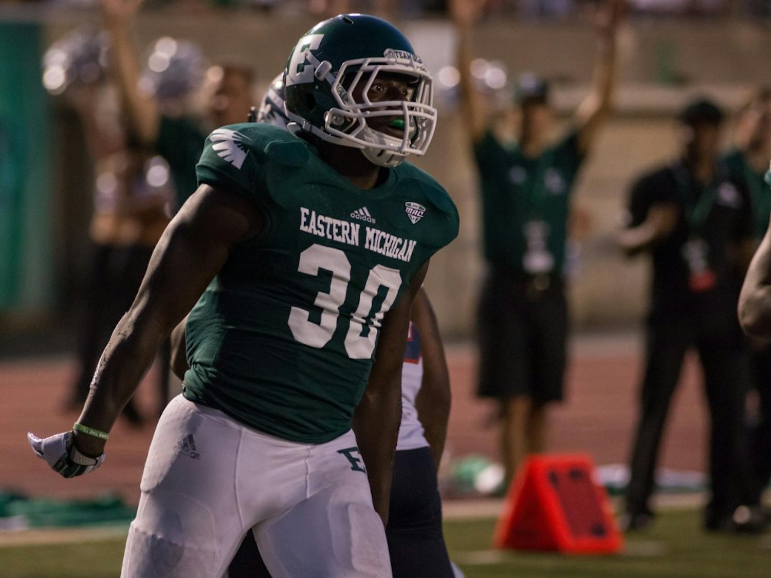 EMU Running Back Bronson Hill had a key touchdown late in the 4th quarter to propel EMU over Howard University 34-24 Saturday night.