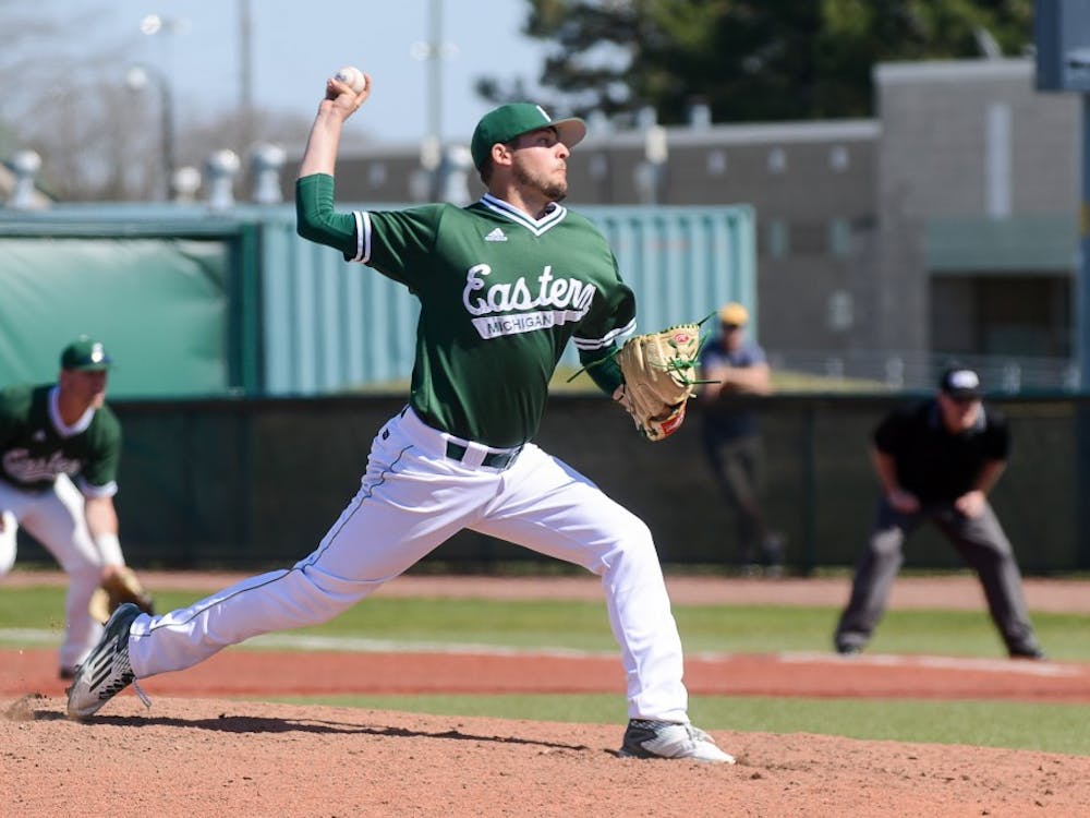 Eastern Michigan pitcher Augie Gallardo pitches during the Eagles’ game against Kent State on April 16. 