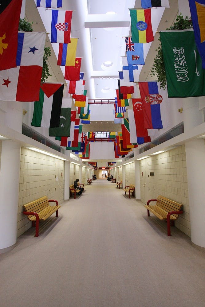 	A view down the central hallway of Eastern Michigan University’s highly rated business college.