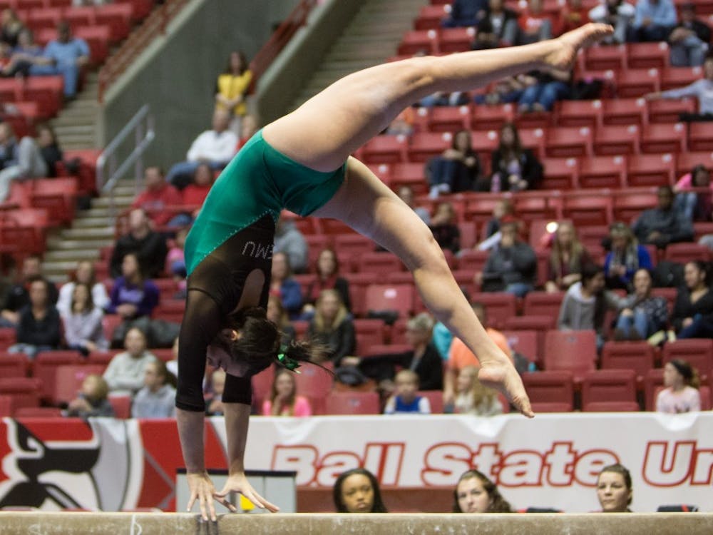 Lacey Rubin notched a career high 9.875 on the balance beam on Sunday Jan. 24 in Muncie, Ind.