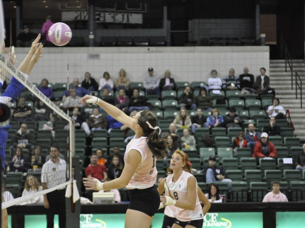 	Eastern Michigan wore pink jerseys and played with a pink volleyball on Saturday.