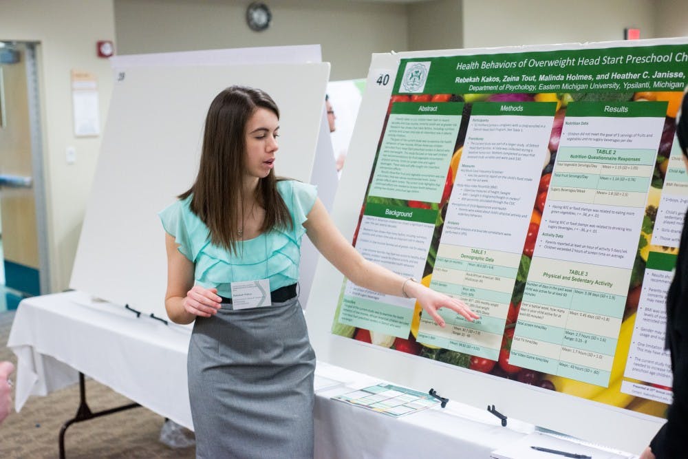 Rebekah Kakos, psychology, talks about her research during the Undergraduate Symposium, 31 March.