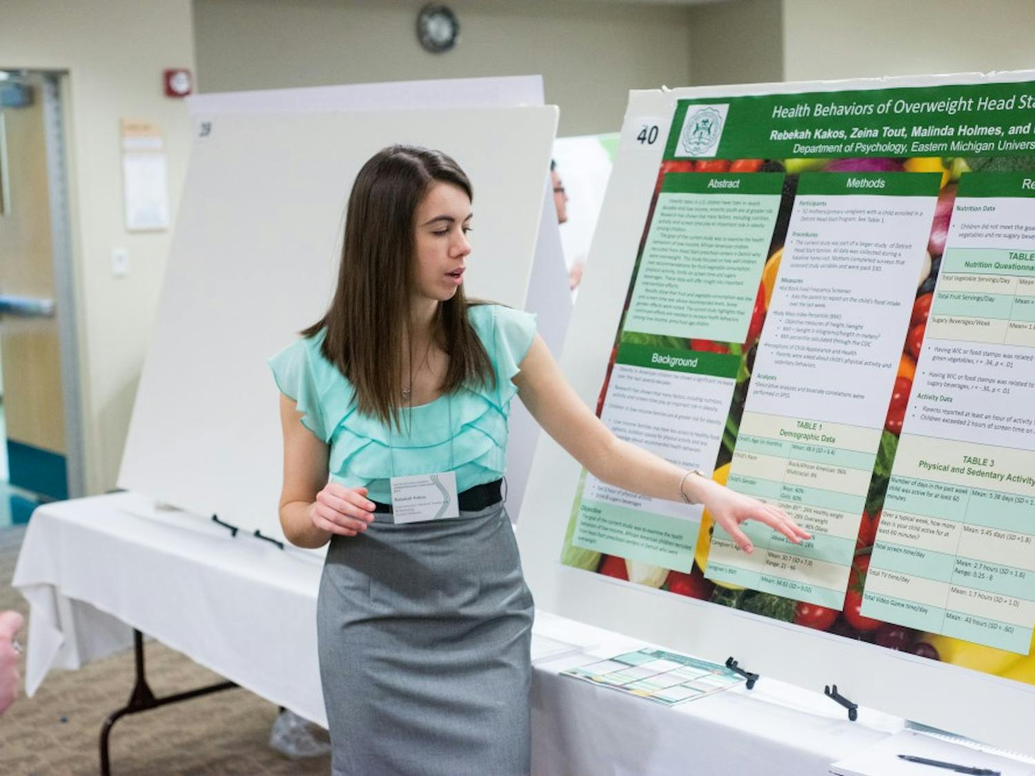 Rebekah Kakos, psychology, talks about her research during the Undergraduate Symposium, 31 March.