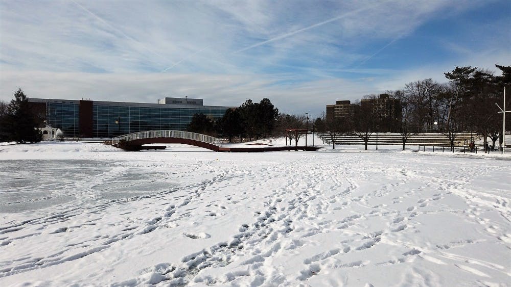 The Student Center following the first snowfall of the year