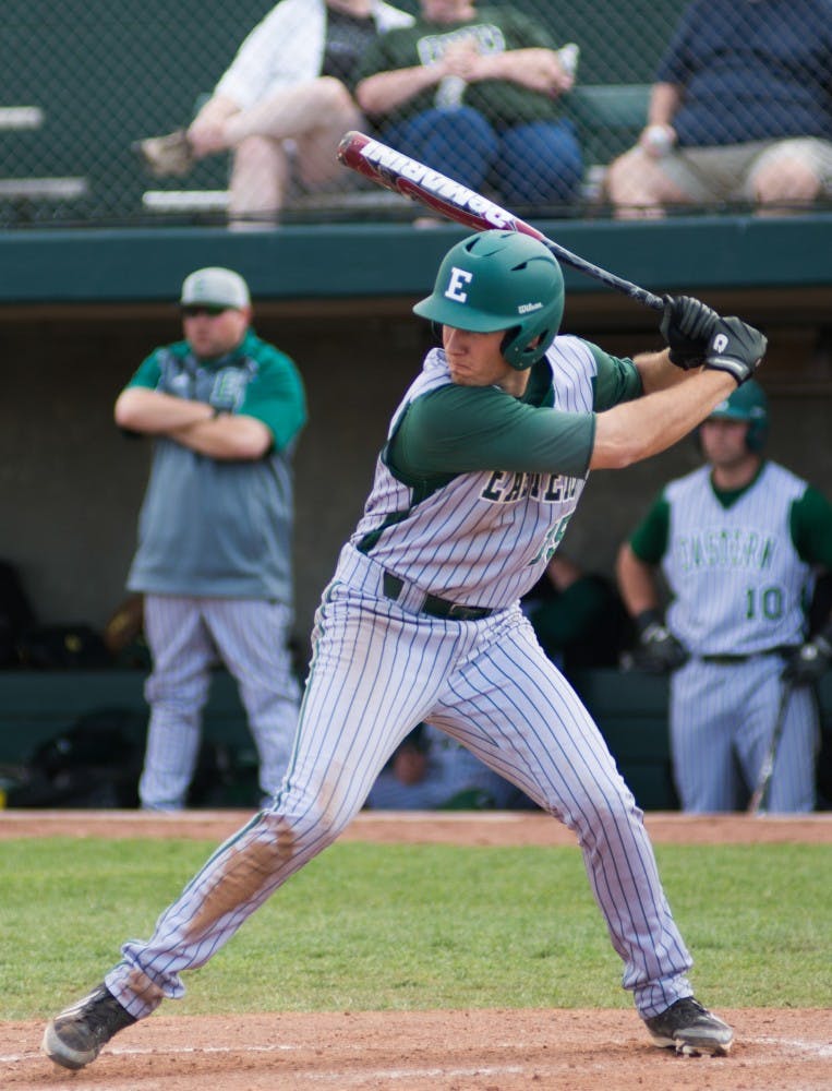 Sam Ott bats in the sixth inning during the Eastern Michigan vs. Ohio University baseball game at Ohio University in Athens, Ohio on Saturday, April 26, 2014.