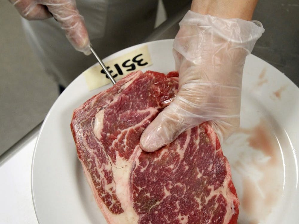 A meat thermometer ensured that each steak was cooked to the same level of doneness during the  recent American Royal Steak Competition. (Keith Myers/Kansas City Star/MCT)
