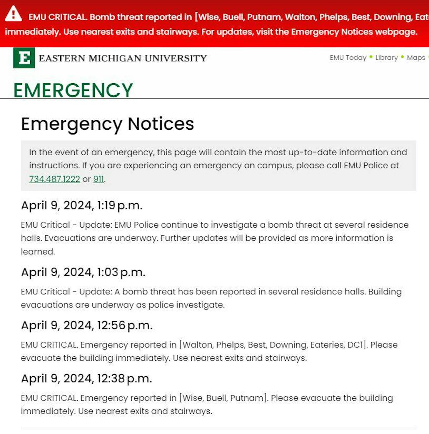 EMU emergency alerts April 9 2024