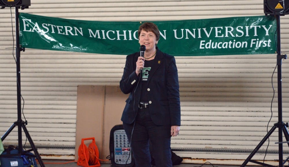 EMU President Dr. Susan Martin greets the participants of the Eastern Market Event.