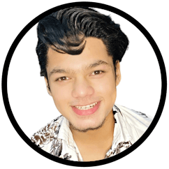 A black bubble with a white background frames a man who is smiling.