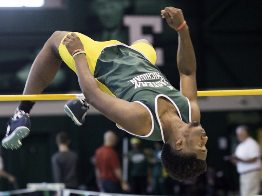 Cameron Hart competes in high jump against Central Michigan and Oakland on Jan. 23, 2016. 