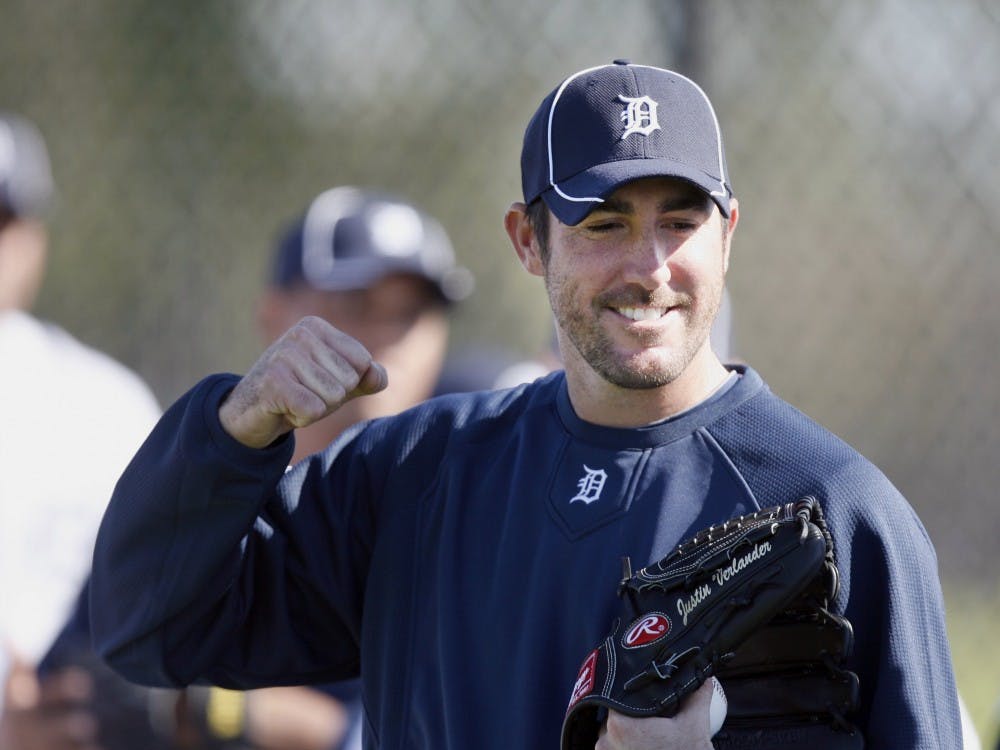 Detroit Tigers pitcher Justin Verlander smiles during the team's first official workout for pitchers and catchers at spring training in Lakeland, Florida, Monday, February 14, 2011. (Julian H. Gonzalez/Detroit Free Press/MCT)