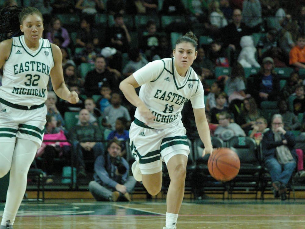 EMU guard Natalia Pineda brings the ball past half court at the Convocation Center on Nov. 8.