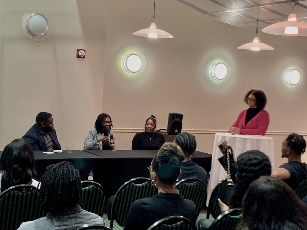 EMU students listening to the three panelists at Black Media Association's Success Summit: Navigating Social Media in the student center on April 11. 