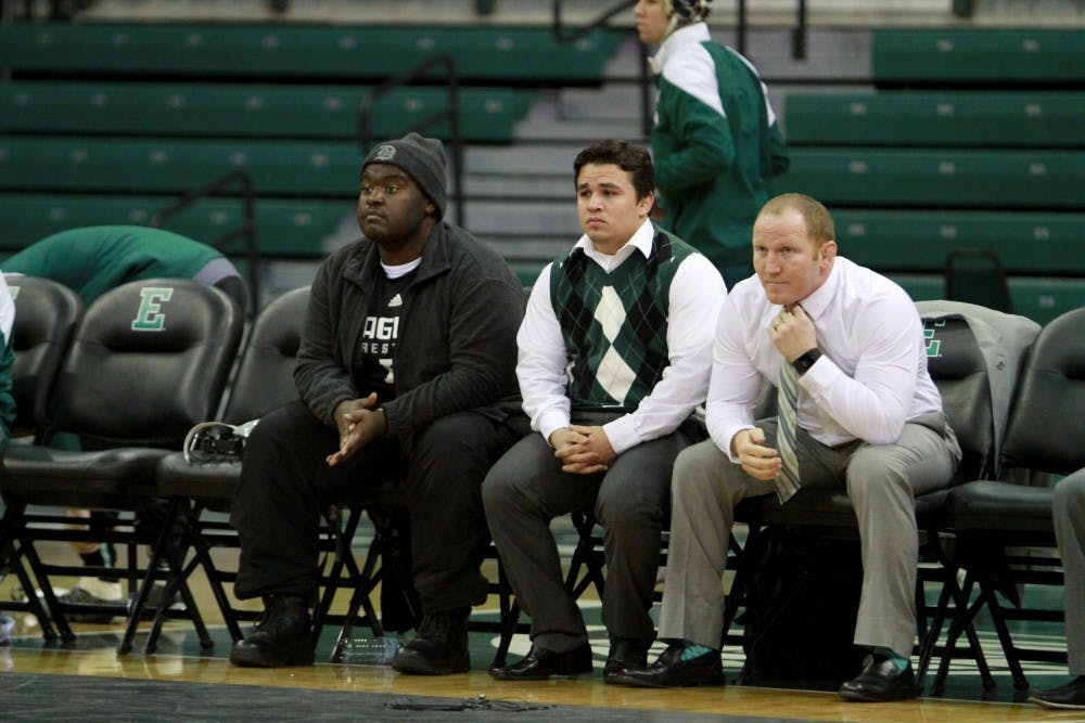 EMU student Ramone Williams, who was previously homeless, is named honorary captain during the match against Kent State at the Convocation Center in Ypsilanti on Sunday January 17, 2016.