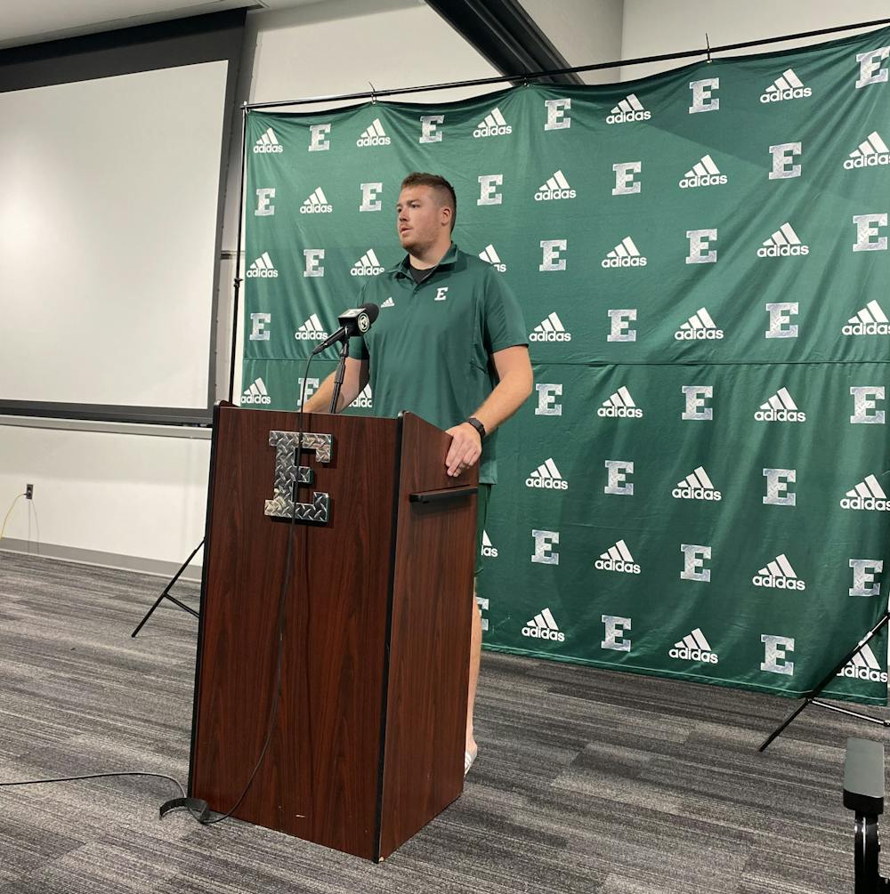 EMU Athletics holds news conference for EMU Football's Brian Dooley and Zack Conti after heartwarming story receives national spotlight