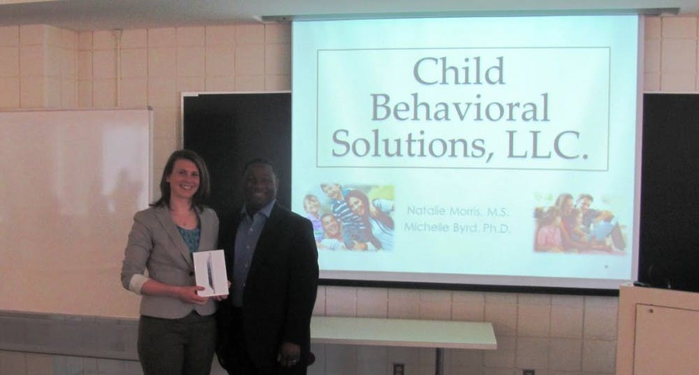 	Natalie Morris, a doctoral student in clinical psychology, won $500 for placing first with her Child Behaviorial Solutions program idea.