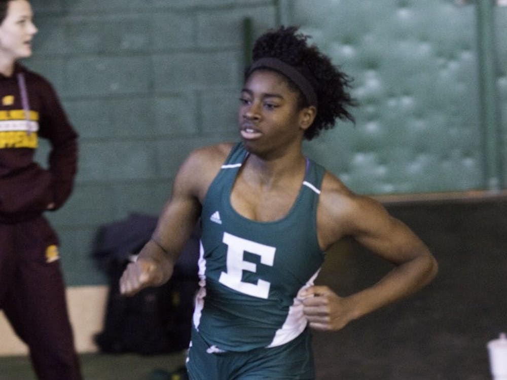 Eastern Michigan sprinter Chante Roberts competes int he 400m dash during a triangular meet against Central Michigan and Oakland in Ypsilanti, 23 Jan.