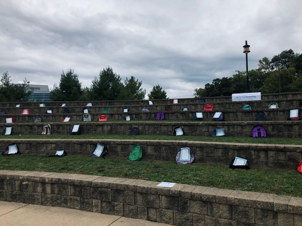 Each backpack represents 10 lives of U.S. college students, totaling 1,100, who were lost to suicide in the last year.