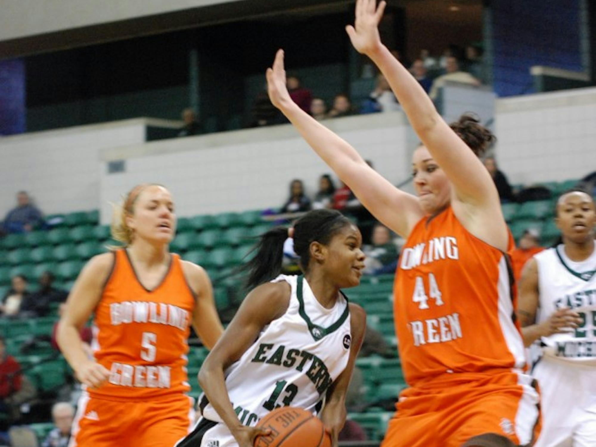 	Sydney Huntley-Rodgers led the Eagles in scoring with 20 points for Saturday’s loss against BGSU.