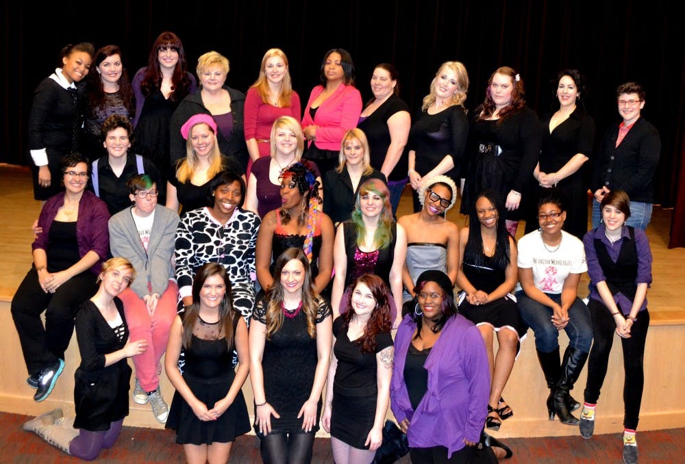 	The cast of “Vagina Monologues” poses for a photo. The production was a hit at EMU, selling out all three nights.